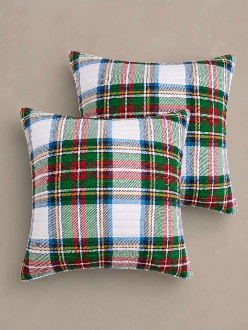 Levtex Home Festive Baubles Plaid Euro Shams Set 2 26x26 Christmas NWOT